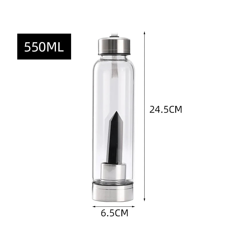 Crystal Infused Glass Water Bottle with Natural Gemstone
