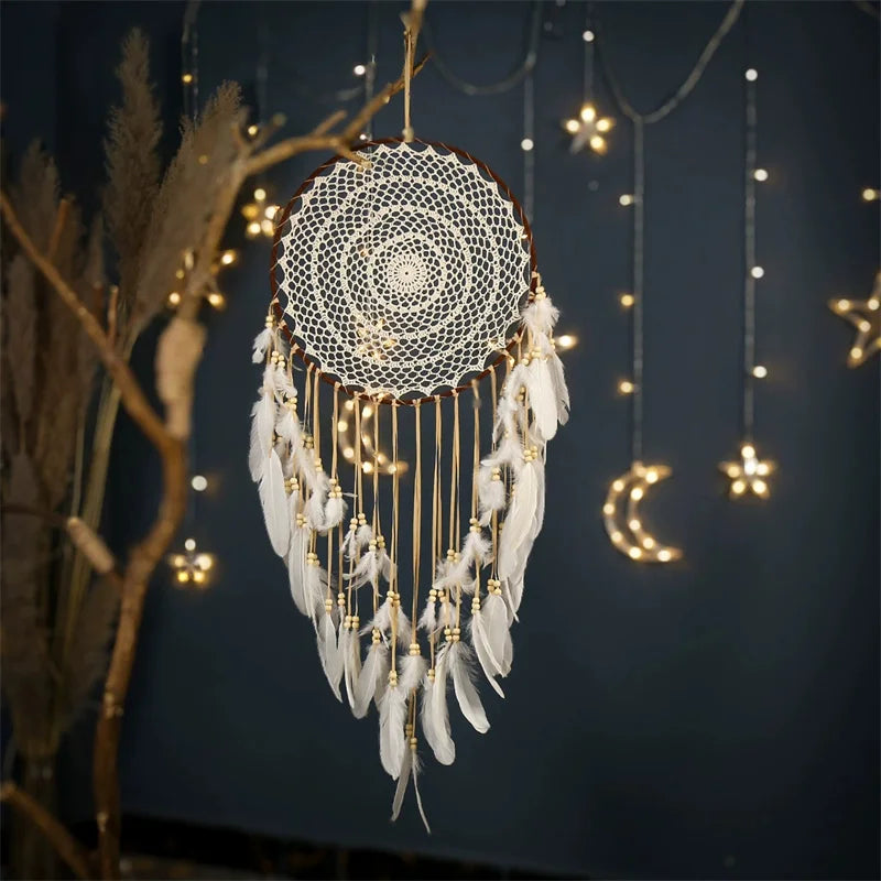 Boho Macrame Dreamcatcher Wall Hanging with Feathers