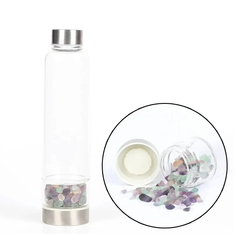 Crystal Infused Glass Water Bottle with Healing Stones