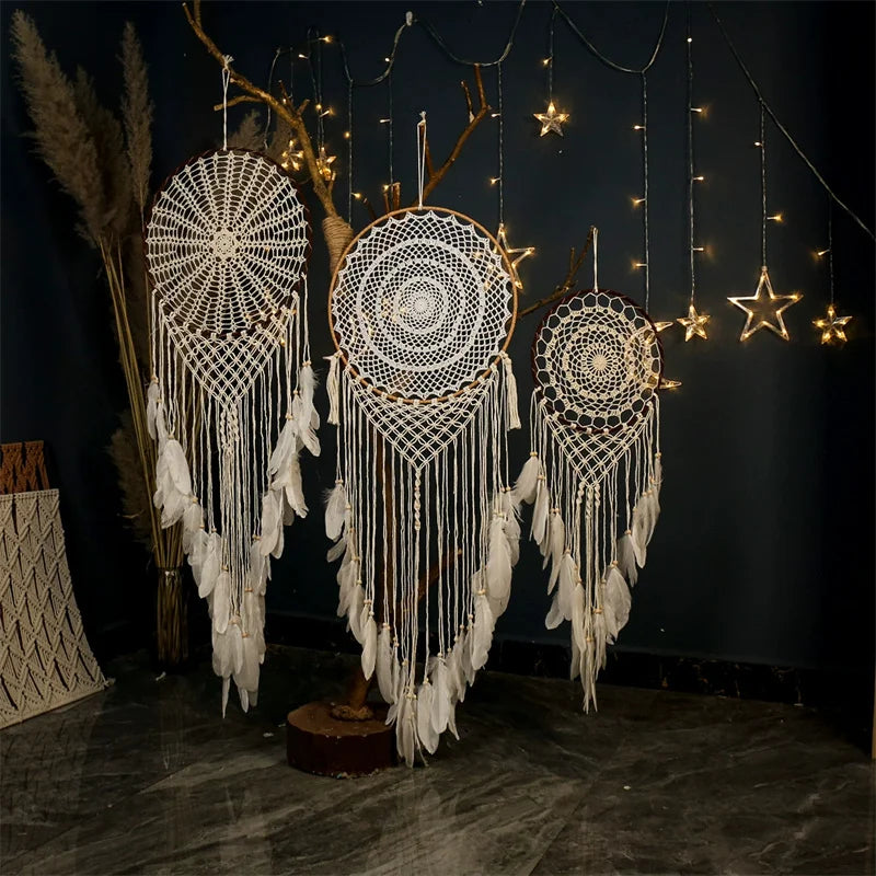 Boho Macrame Dreamcatcher Wall Hanging with Feathers