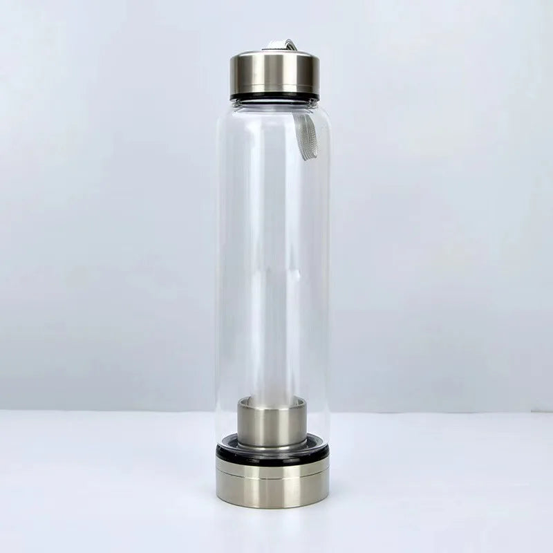 Crystal Infused Glass Water Bottle with Natural Gemstone